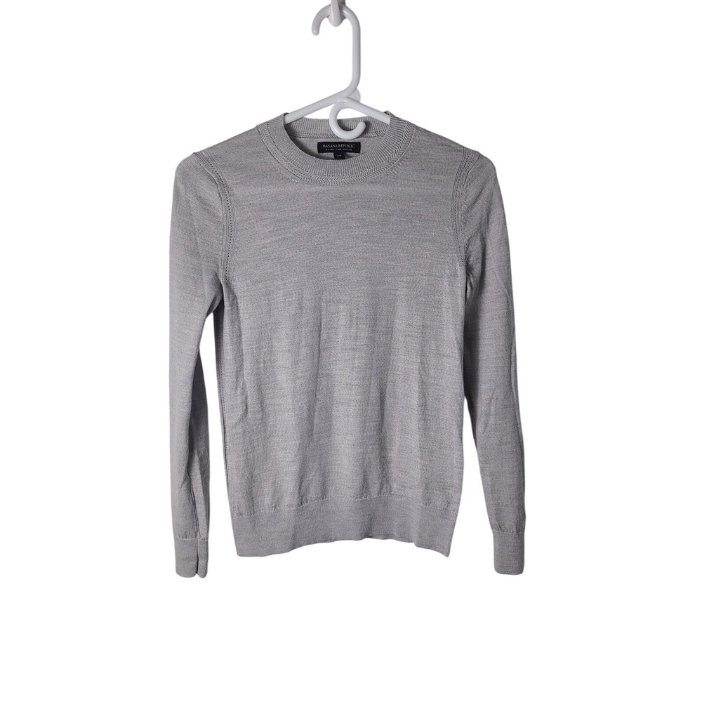 Banana Republic Sweater‎ Men XS Gray Extra Fine Merino Wool Crewneck Pullover